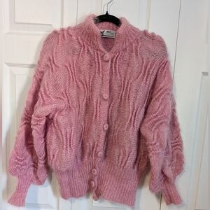 Vintage handmade Newfoundland mohair & wool cardigan with lantern sleeves